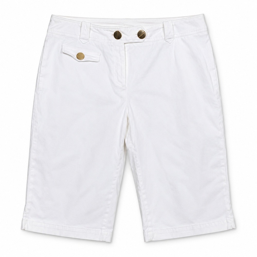 Cato Bermuda Shorts Womens 16 White Fair Nautical Gold Button Knee Length